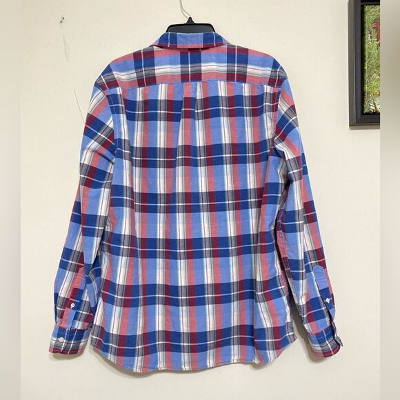 Gap classic fit plaid button up shirt long sleeve cotton blue red size L - Picture 3 of 13